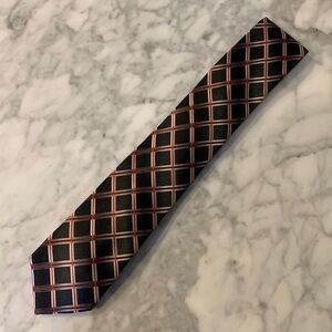 Mens black silver and red windowpane tie